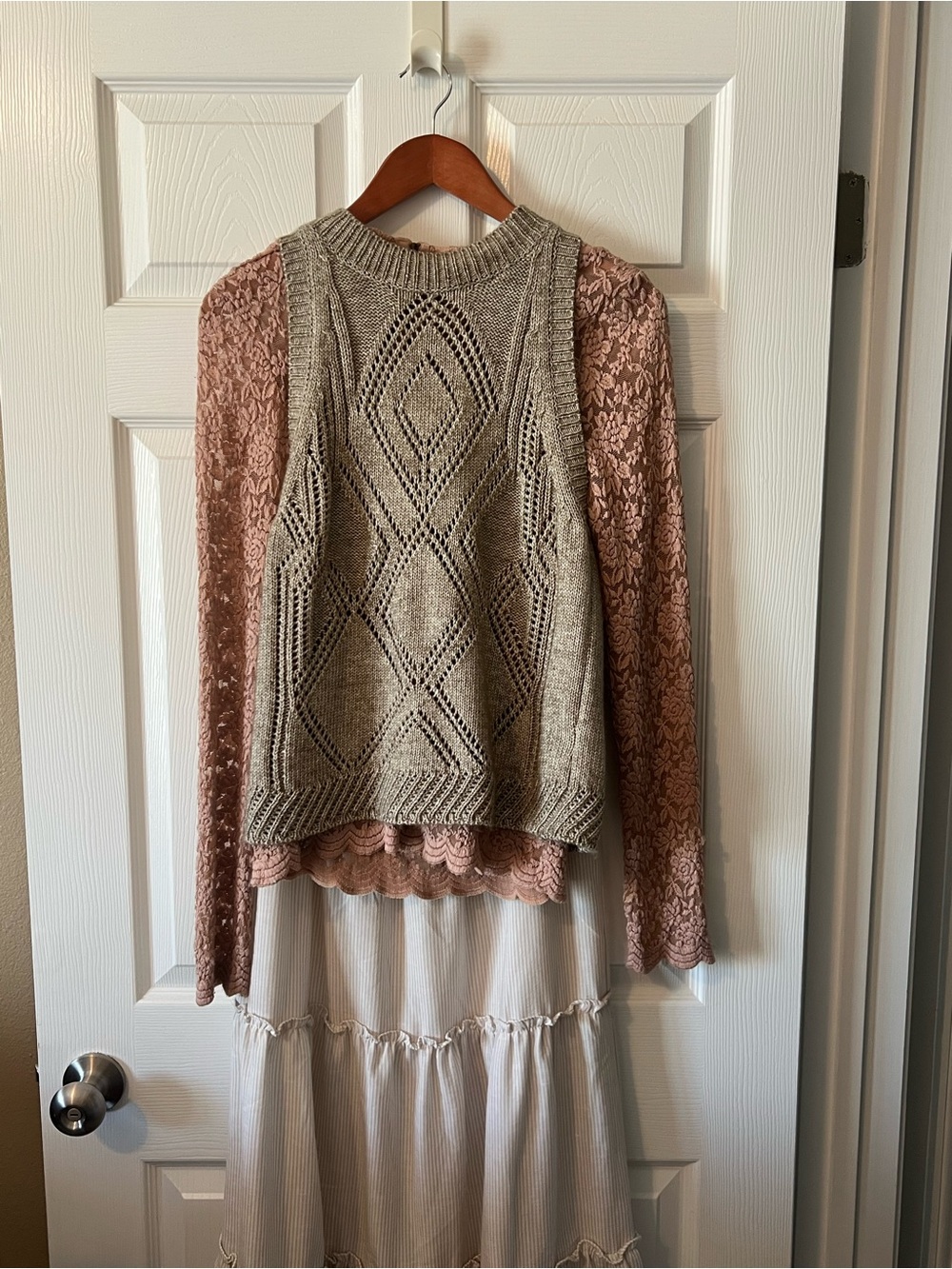 Bella Luxx Open-Knit Sweater with Blush Lining